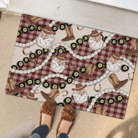Cowboy Hawaii Mele Kalikimaka Rubber Doormat Paniolo Kukui Nut Pikake Lei Burgundy Version LT14 - Polynesian Pride