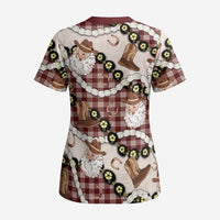 Cowboy Hawaii Mele Kalikimaka Scrub Top Paniolo Kukui Nut Pikake Lei Burgundy Version LT14 - Polynesian Pride