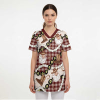 Cowboy Hawaii Mele Kalikimaka Scrub Top Paniolo Kukui Nut Pikake Lei Burgundy Version LT14 - Polynesian Pride