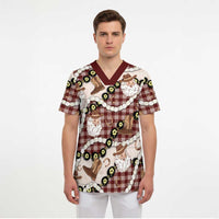 Cowboy Hawaii Mele Kalikimaka Scrub Top Paniolo Kukui Nut Pikake Lei Burgundy Version LT14 - Polynesian Pride
