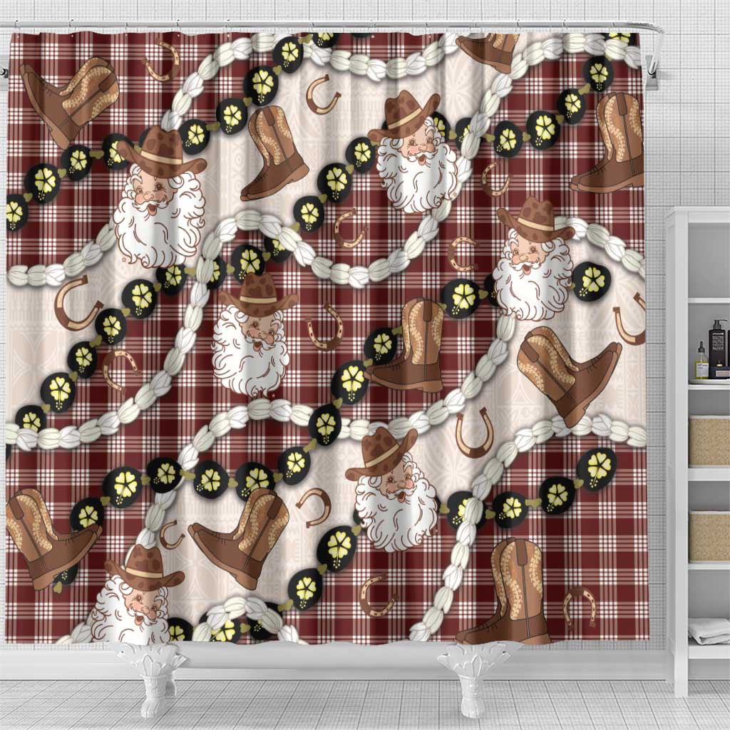 Cowboy Hawaii Mele Kalikimaka Shower Curtain Paniolo Kukui Nut Pikake Lei Burgundy Version - Polynesian Pride