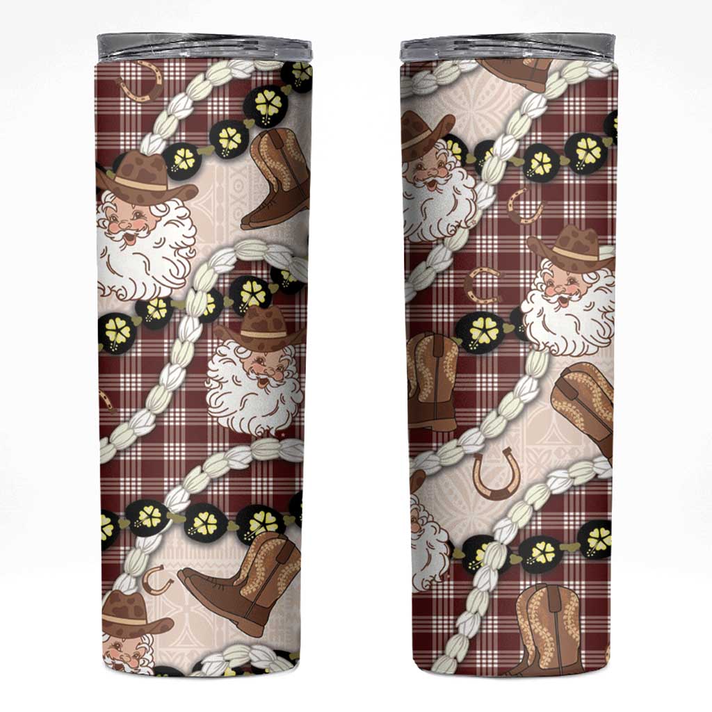 Cowboy Hawaii Mele Kalikimaka Skinny Tumbler Paniolo Kukui Nut Pikake Lei Burgundy Version - Polynesian Pride