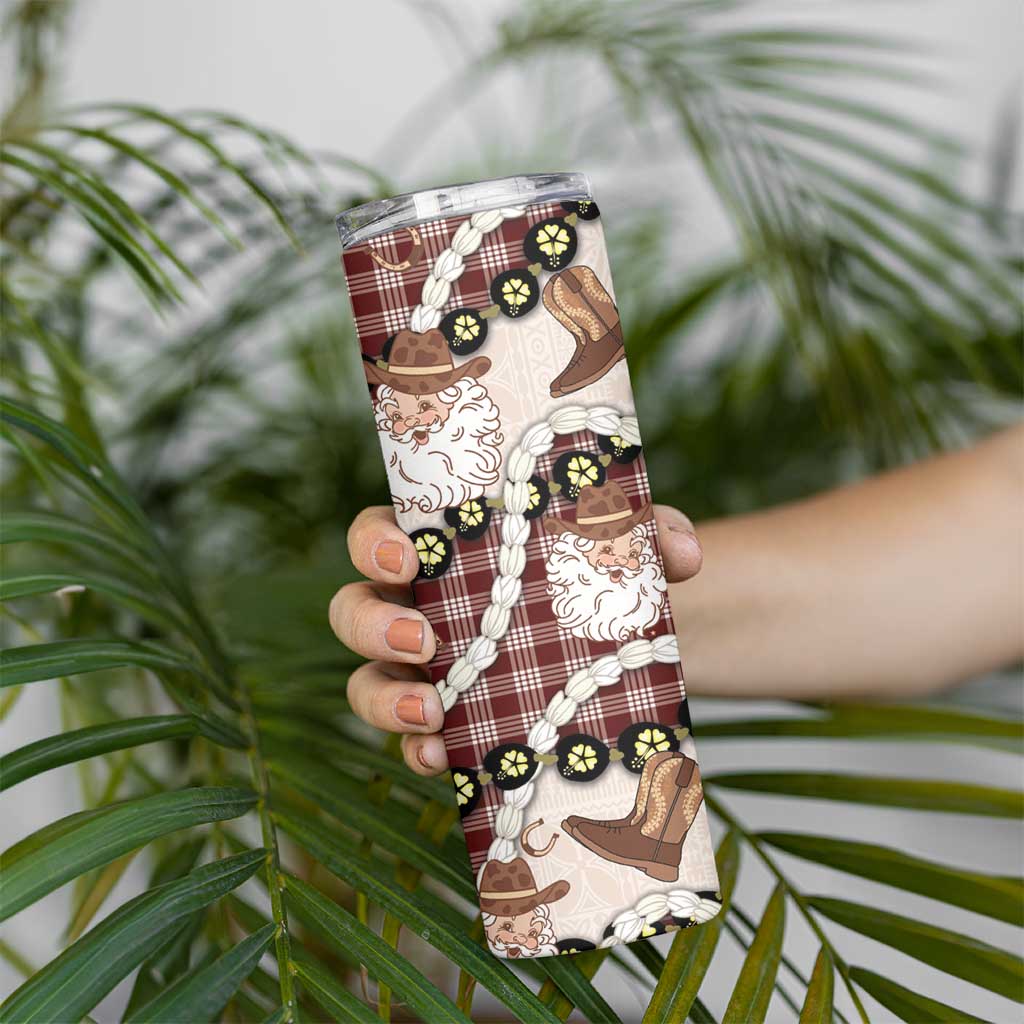 Cowboy Hawaii Mele Kalikimaka Skinny Tumbler Paniolo Kukui Nut Pikake Lei Burgundy Version - Polynesian Pride
