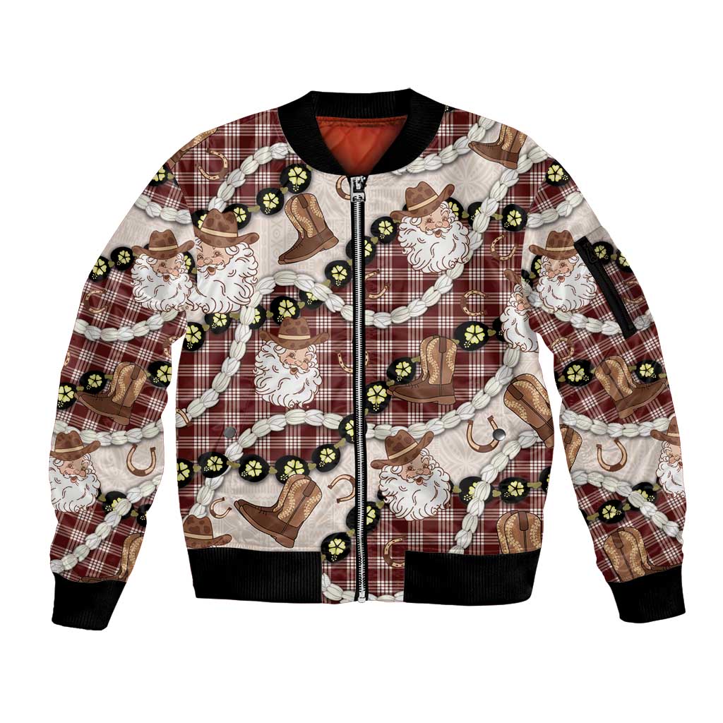 Cowboy Hawaii Mele Kalikimaka Sleeve Zip Bomber Jacket Paniolo Kukui Nut Pikake Lei Burgundy Version LT14 Unisex Burgundy - Polynesian Pride