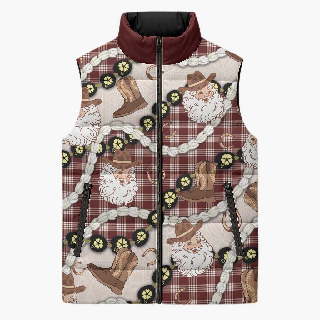 Cowboy Hawaii Mele Kalikimaka Sleeveless Puffer Jacket Paniolo Kukui Nut Pikake Lei Burgundy Version LT14 Unisex Burgundy - Polynesian Pride