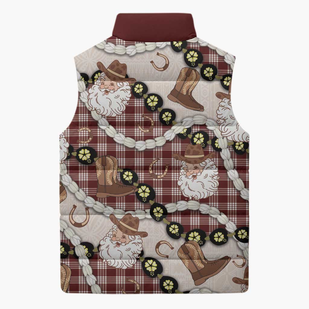 Cowboy Hawaii Mele Kalikimaka Sleeveless Puffer Jacket Paniolo Kukui Nut Pikake Lei Burgundy Version LT14 - Polynesian Pride