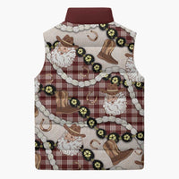 Cowboy Hawaii Mele Kalikimaka Sleeveless Puffer Jacket Paniolo Kukui Nut Pikake Lei Burgundy Version LT14 - Polynesian Pride