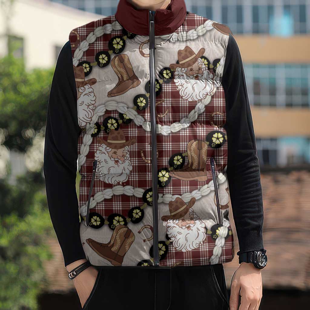 Cowboy Hawaii Mele Kalikimaka Sleeveless Puffer Jacket Paniolo Kukui Nut Pikake Lei Burgundy Version LT14 - Polynesian Pride