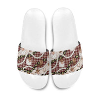 Cowboy Hawaii Mele Kalikimaka Slide Sandals Paniolo Kukui Nut Pikake Lei Burgundy Version LT14 Burgundy - Polynesian Pride