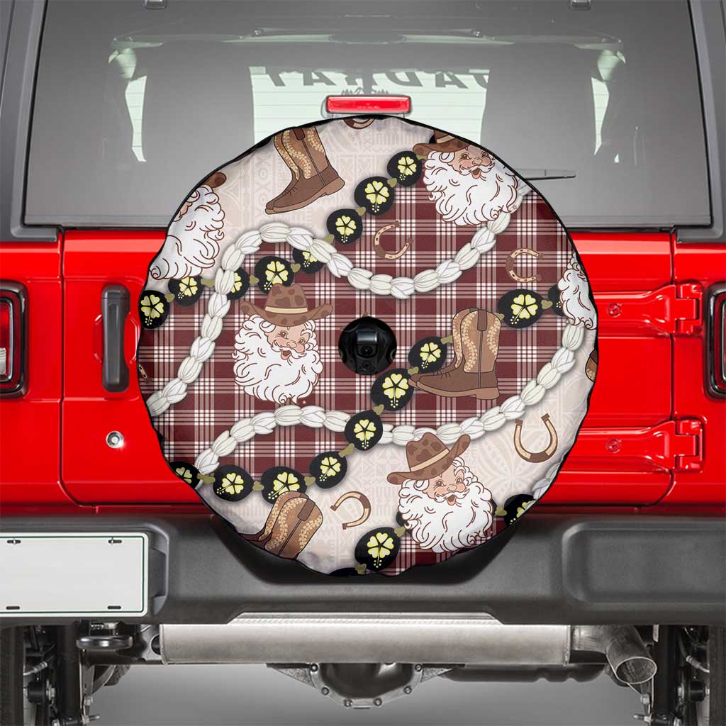 Cowboy Hawaii Mele Kalikimaka Spare Tire Cover Paniolo Kukui Nut Pikake Lei Burgundy Version - Polynesian Pride