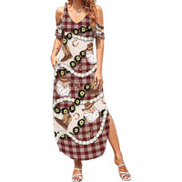 Cowboy Hawaii Mele Kalikimaka Summer Maxi Dress Paniolo Kukui Nut Pikake Lei Burgundy Version - Polynesian Pride