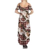 Cowboy Hawaii Mele Kalikimaka Summer Maxi Dress Paniolo Kukui Nut Pikake Lei Burgundy Version - Polynesian Pride