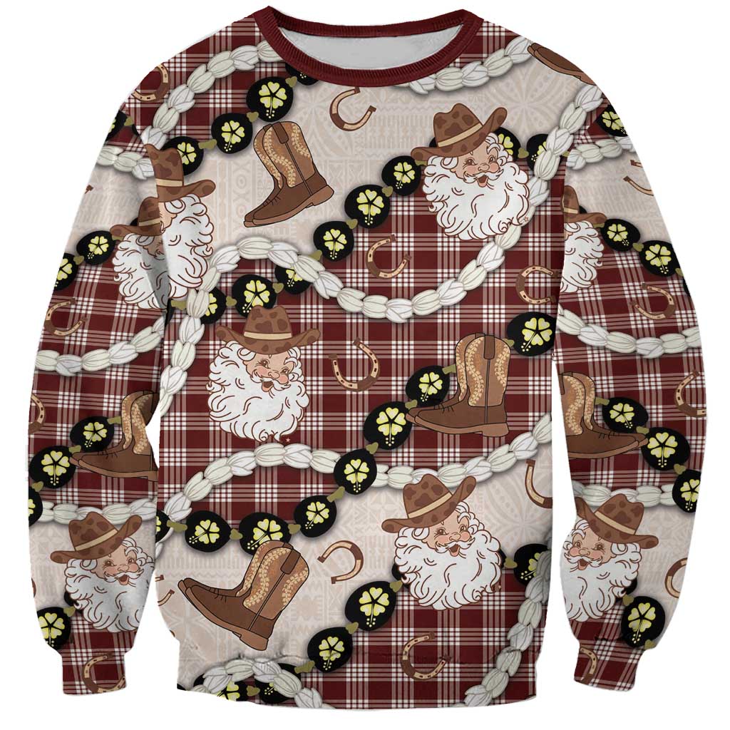 Cowboy Hawaii Mele Kalikimaka Sweatshirt Paniolo Kukui Nut Pikake Lei Burgundy Version LT14 Unisex Burgundy - Polynesian Pride