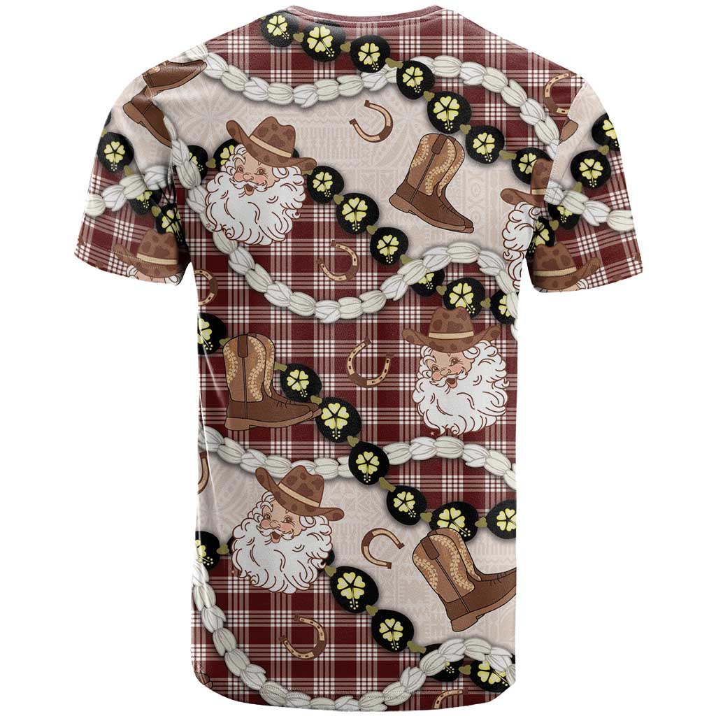 Cowboy Hawaii Mele Kalikimaka T Shirt Paniolo Kukui Nut Pikake Lei Burgundy Version - Polynesian Pride