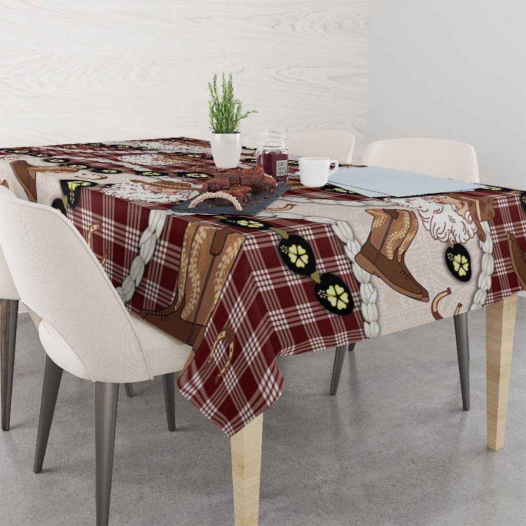Cowboy Hawaii Mele Kalikimaka Tablecloth Paniolo Kukui Nut Pikake Lei Burgundy Version LT14 - Polynesian Pride