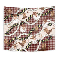 Cowboy Hawaii Mele Kalikimaka Tapestry Paniolo Kukui Nut Pikake Lei Burgundy Version - Polynesian Pride