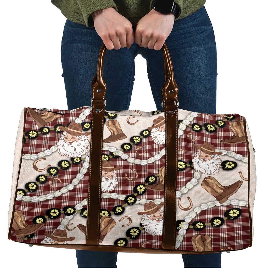 Cowboy Hawaii Mele Kalikimaka Travel Bag Paniolo Kukui Nut Pikake Lei Burgundy Version - Polynesian Pride