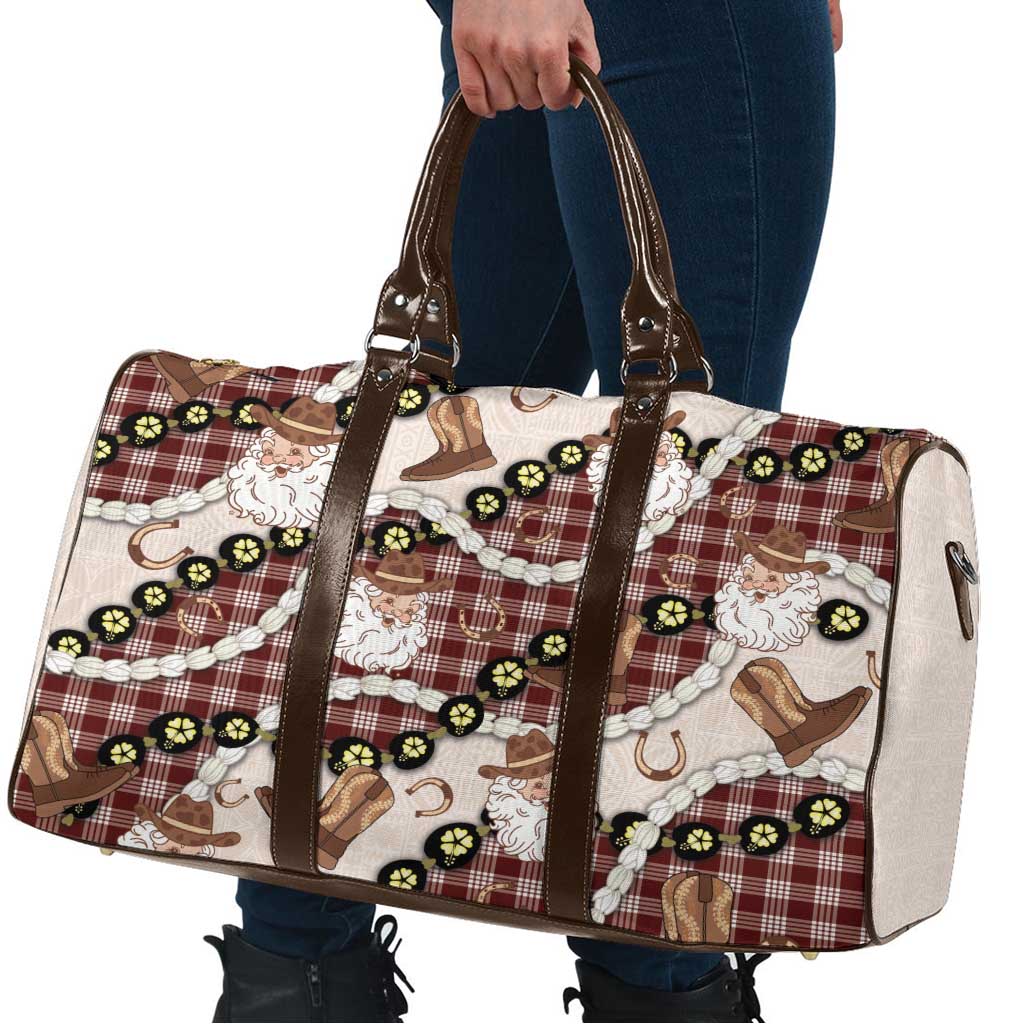 Cowboy Hawaii Mele Kalikimaka Travel Bag Paniolo Kukui Nut Pikake Lei Burgundy Version - Polynesian Pride