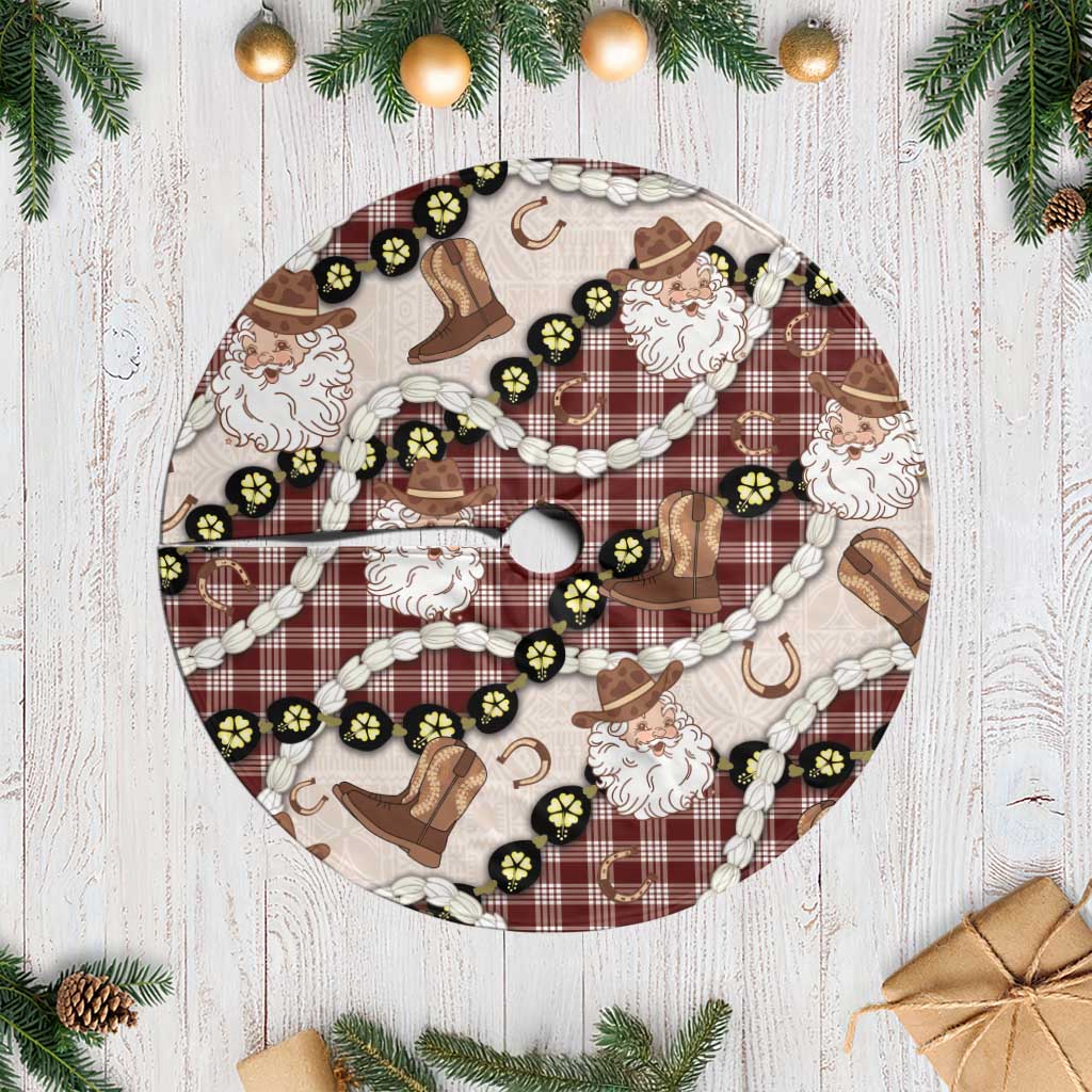 Cowboy Hawaii Mele Kalikimaka Tree Skirt Paniolo Kukui Nut Pikake Lei Burgundy Version LT14 Casual Burgundy - Polynesian Pride