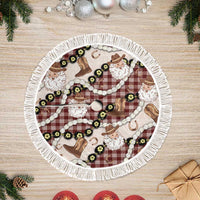 Cowboy Hawaii Mele Kalikimaka Tree Skirt Paniolo Kukui Nut Pikake Lei Burgundy Version LT14 Fringed Burgundy - Polynesian Pride