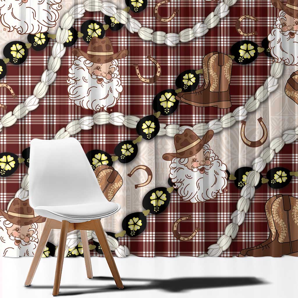 Cowboy Hawaii Mele Kalikimaka Window Curtain Paniolo Kukui Nut Pikake Lei Burgundy Version - Polynesian Pride