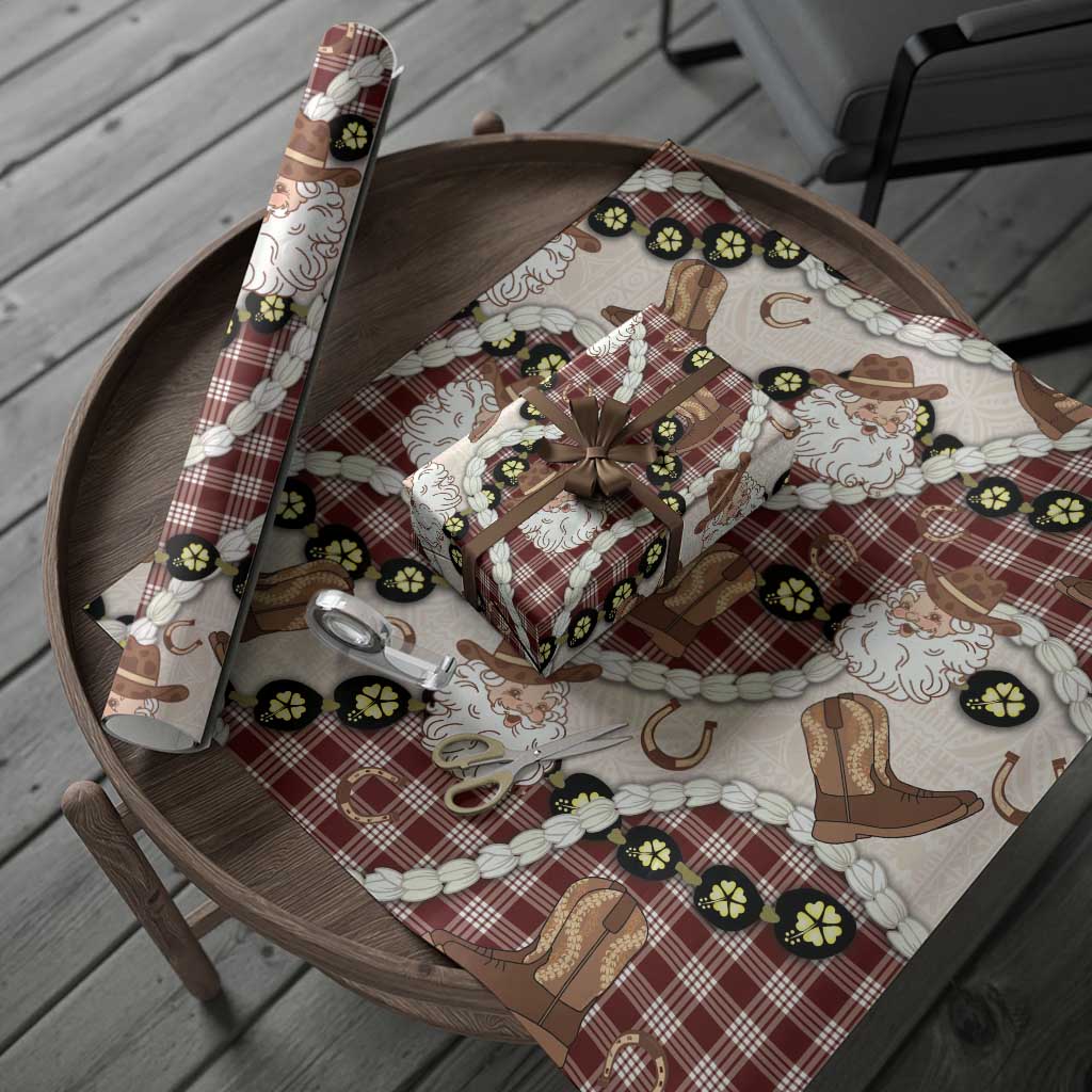 Cowboy Hawaii Mele Kalikimaka Wrapping Paper Paniolo Kukui Nut Pikake Lei Burgundy Version LT14 - Polynesian Pride