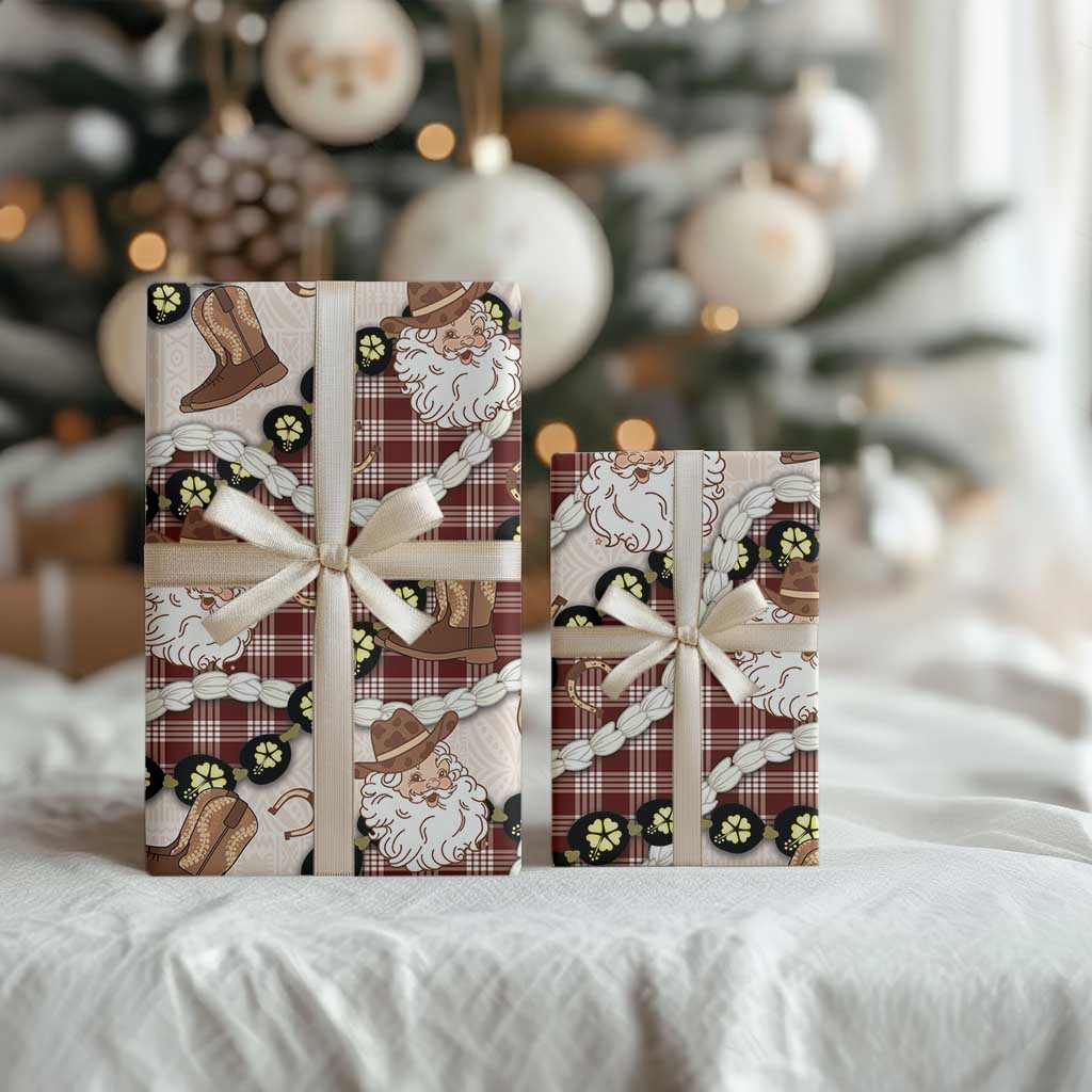 Cowboy Hawaii Mele Kalikimaka Wrapping Paper Paniolo Kukui Nut Pikake Lei Burgundy Version LT14 - Polynesian Pride