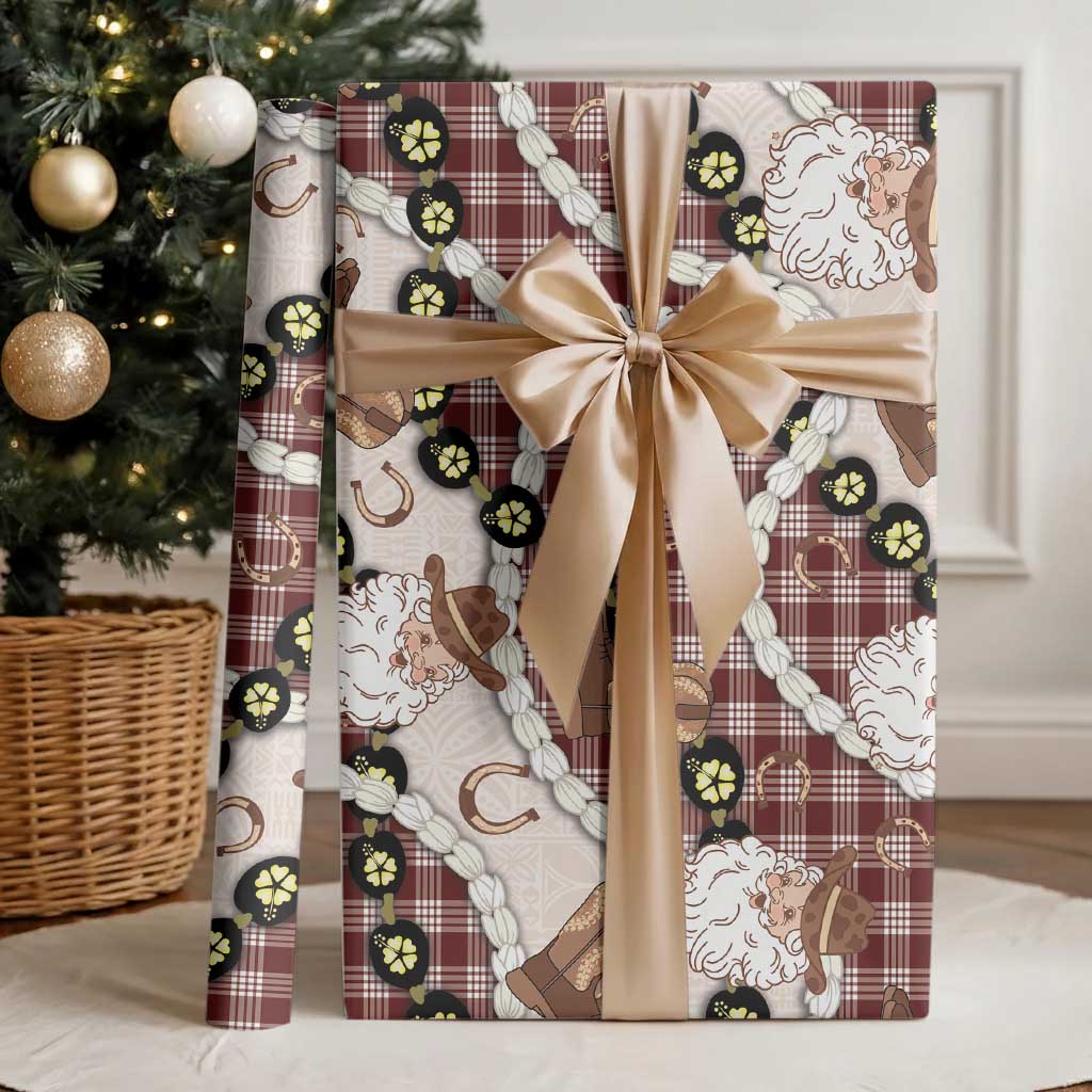 Cowboy Hawaii Mele Kalikimaka Wrapping Paper Paniolo Kukui Nut Pikake Lei Burgundy Version LT14 - Polynesian Pride