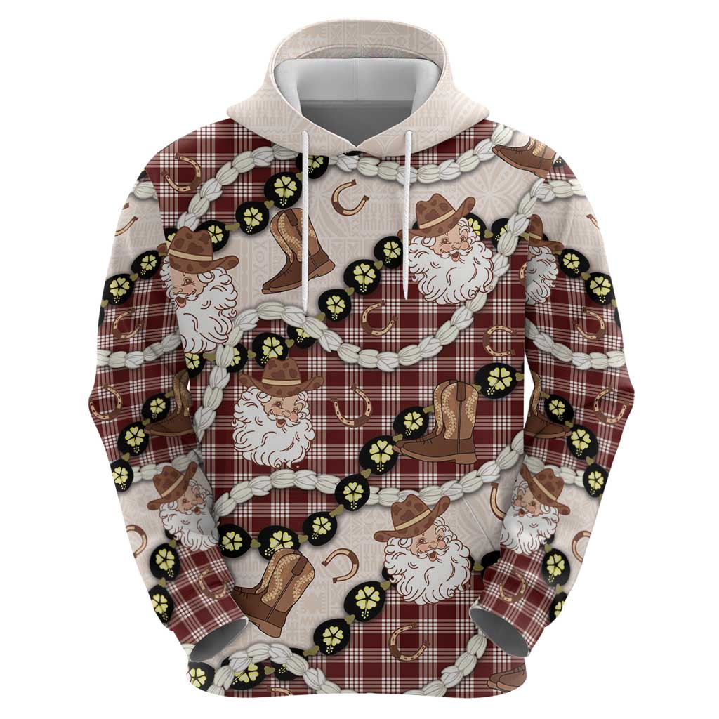 Cowboy Hawaii Mele Kalikimaka Zip Hoodie Paniolo Kukui Nut Pikake Lei Burgundy Version - Polynesian Pride