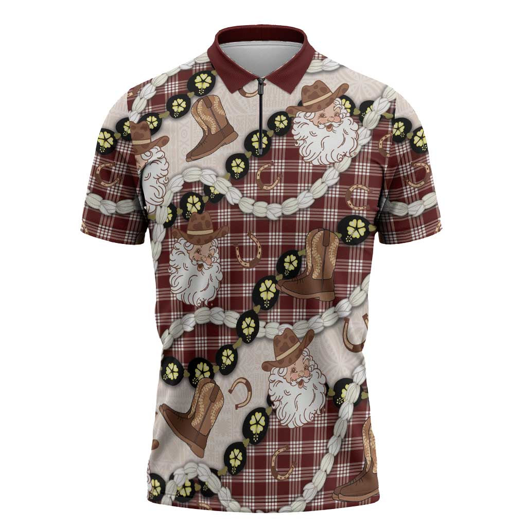 Cowboy Hawaii Mele Kalikimaka Zipper Polo Shirt Paniolo Kukui Nut Pikake Lei Burgundy Version LT14 Burgundy - Polynesian Pride