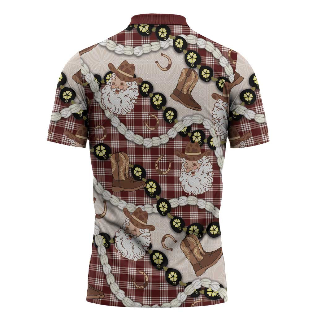 Cowboy Hawaii Mele Kalikimaka Zipper Polo Shirt Paniolo Kukui Nut Pikake Lei Burgundy Version - Polynesian Pride