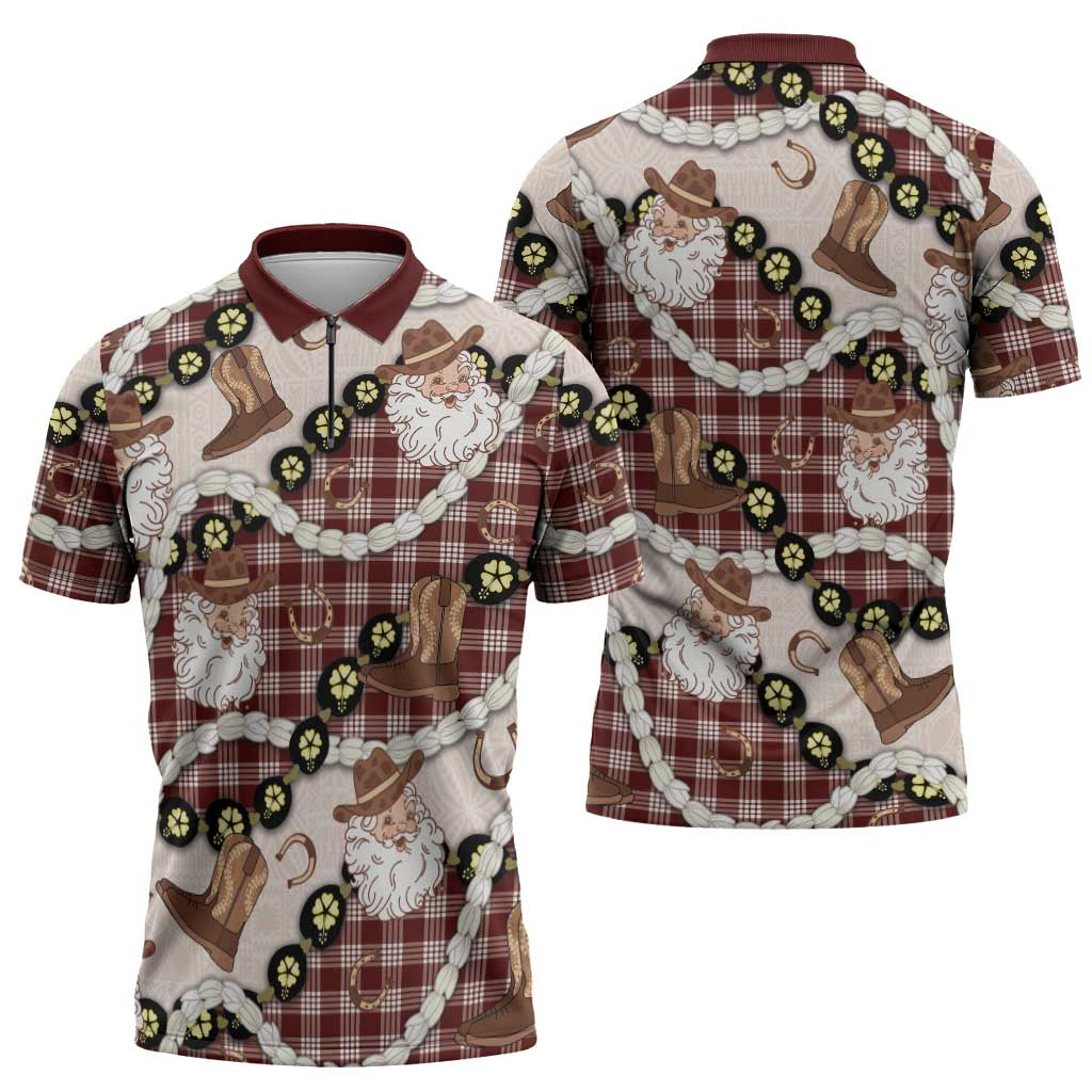 Cowboy Hawaii Mele Kalikimaka Zipper Polo Shirt Paniolo Kukui Nut Pikake Lei Burgundy Version - Polynesian Pride