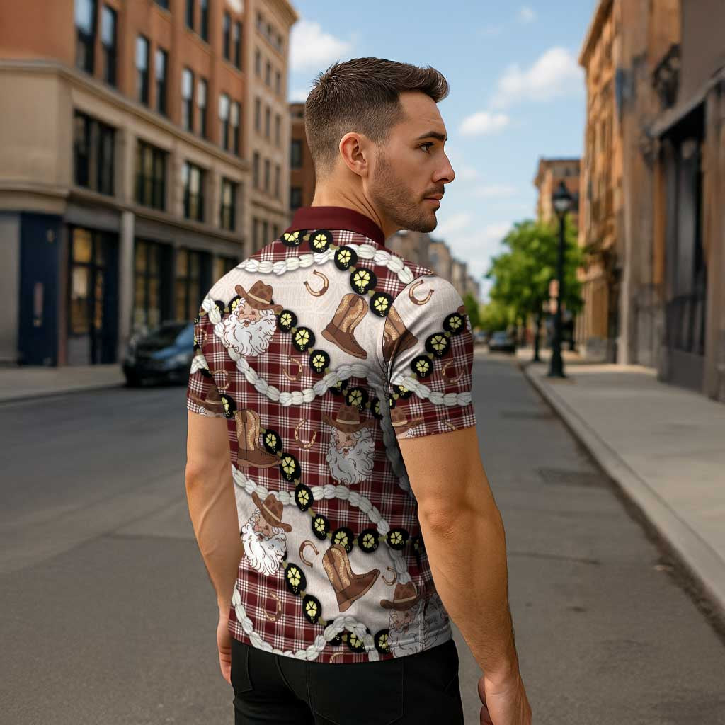 Cowboy Hawaii Mele Kalikimaka Zipper Polo Shirt Paniolo Kukui Nut Pikake Lei Burgundy Version - Polynesian Pride