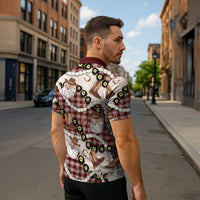 Cowboy Hawaii Mele Kalikimaka Zipper Polo Shirt Paniolo Kukui Nut Pikake Lei Burgundy Version - Polynesian Pride
