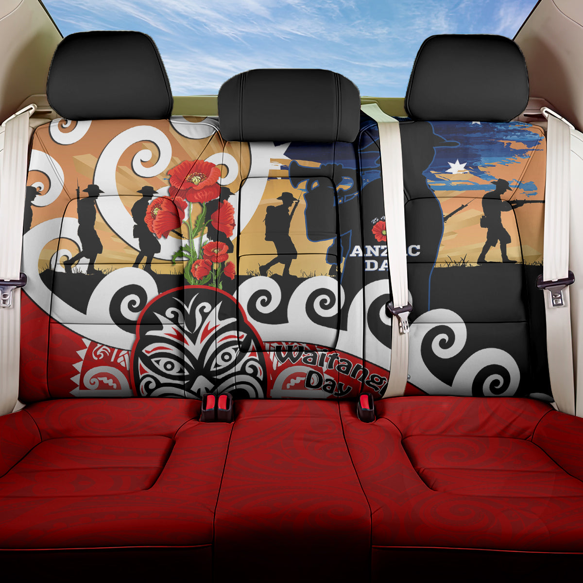 New Zealand Waitangi And ANZAC Day Back Car Seat Cover Aotearoa Maori Tiki With Last Post LT14