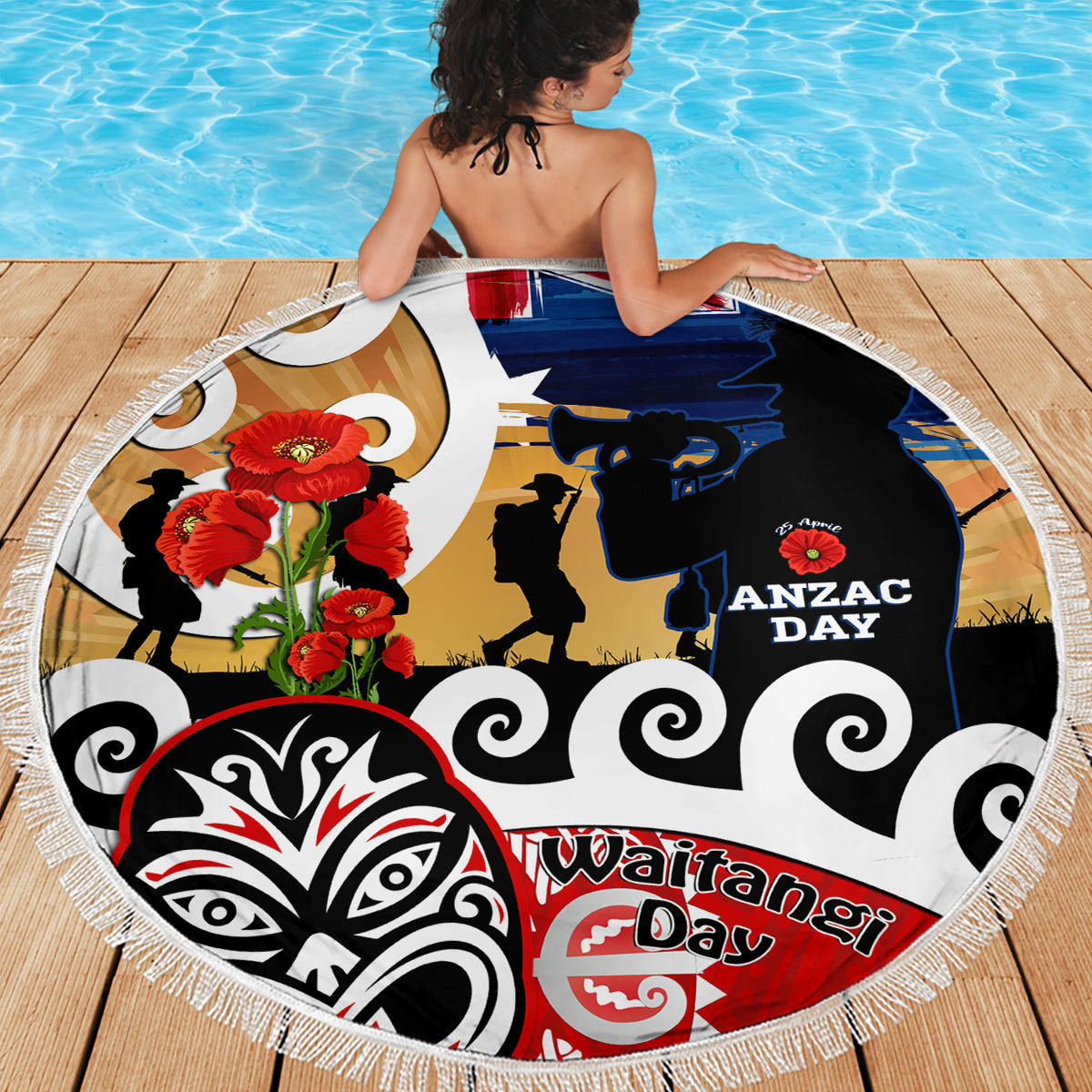 New Zealand Waitangi And ANZAC Day Beach Blanket Aotearoa Maori Tiki With Last Post LT14 - Polynesian Pride