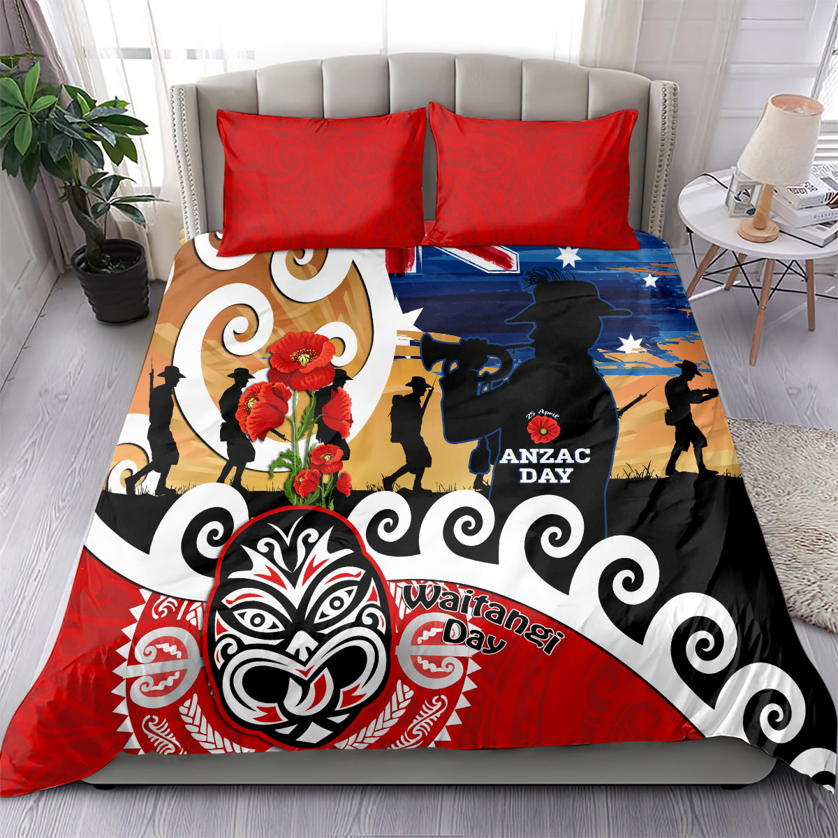 New Zealand Waitangi And ANZAC Day Bedding Set Aotearoa Maori Tiki With Last Post