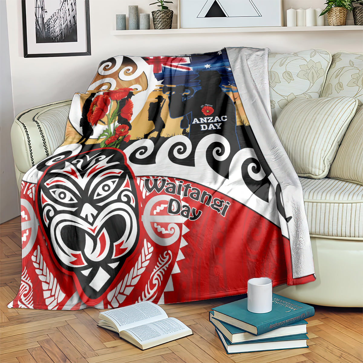 New Zealand Waitangi And ANZAC Day Blanket Aotearoa Maori Tiki With Last Post LT14 Black - Polynesian Pride