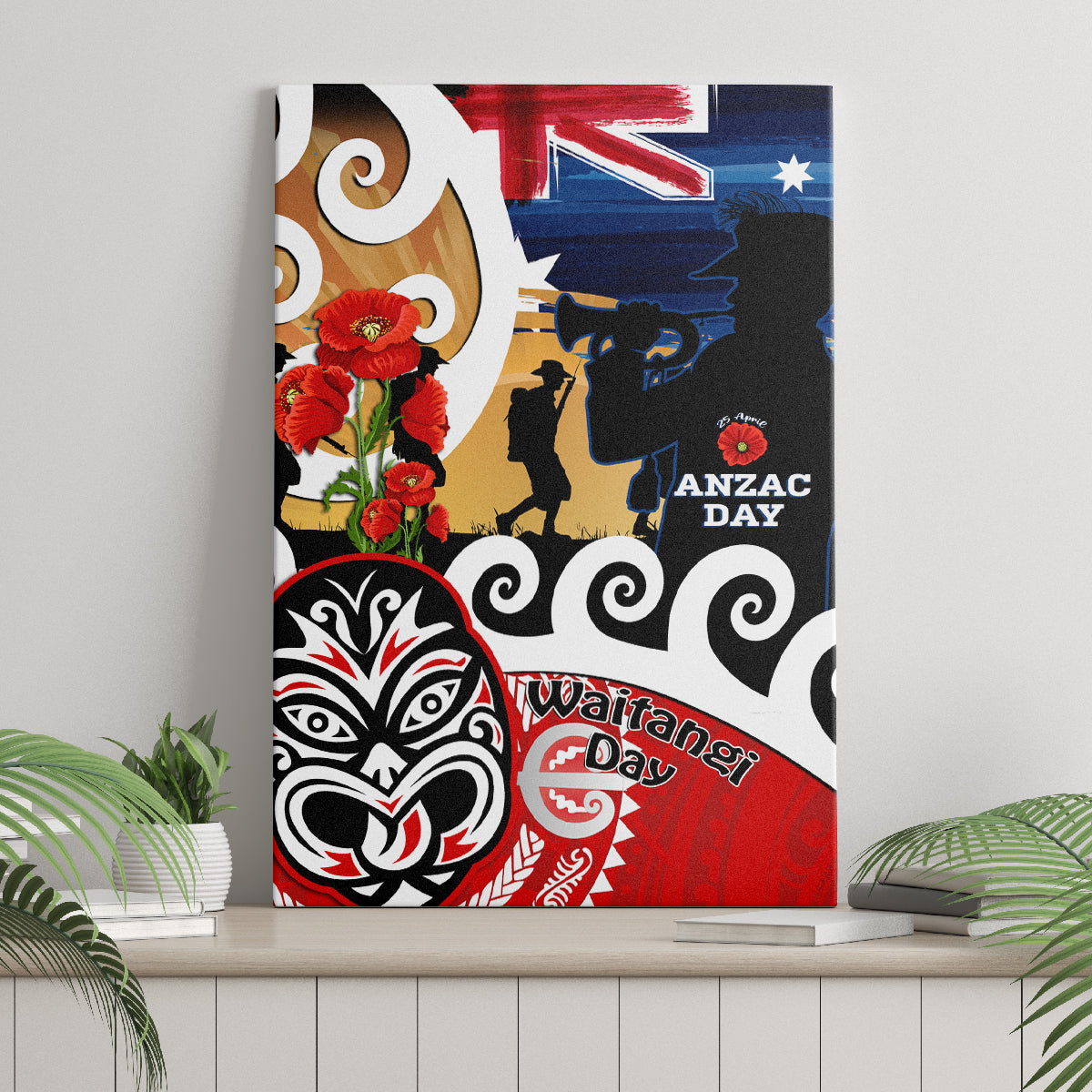 New Zealand Waitangi And ANZAC Day Canvas Wall Art Aotearoa Maori Tiki With Last Post LT14 - Polynesian Pride