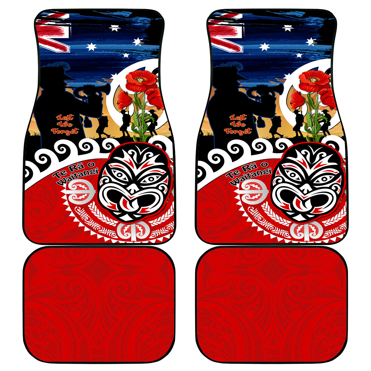 New Zealand Waitangi And ANZAC Day Car Mats Aotearoa Maori Tiki With Last Post LT14 - Polynesian Pride