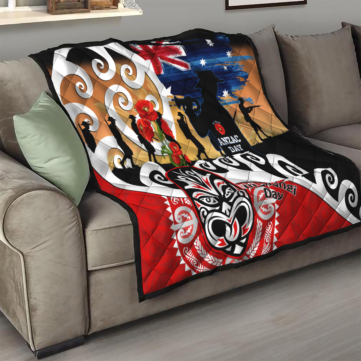 New Zealand Waitangi And ANZAC Day Quilt Aotearoa Maori Tiki With Last Post
