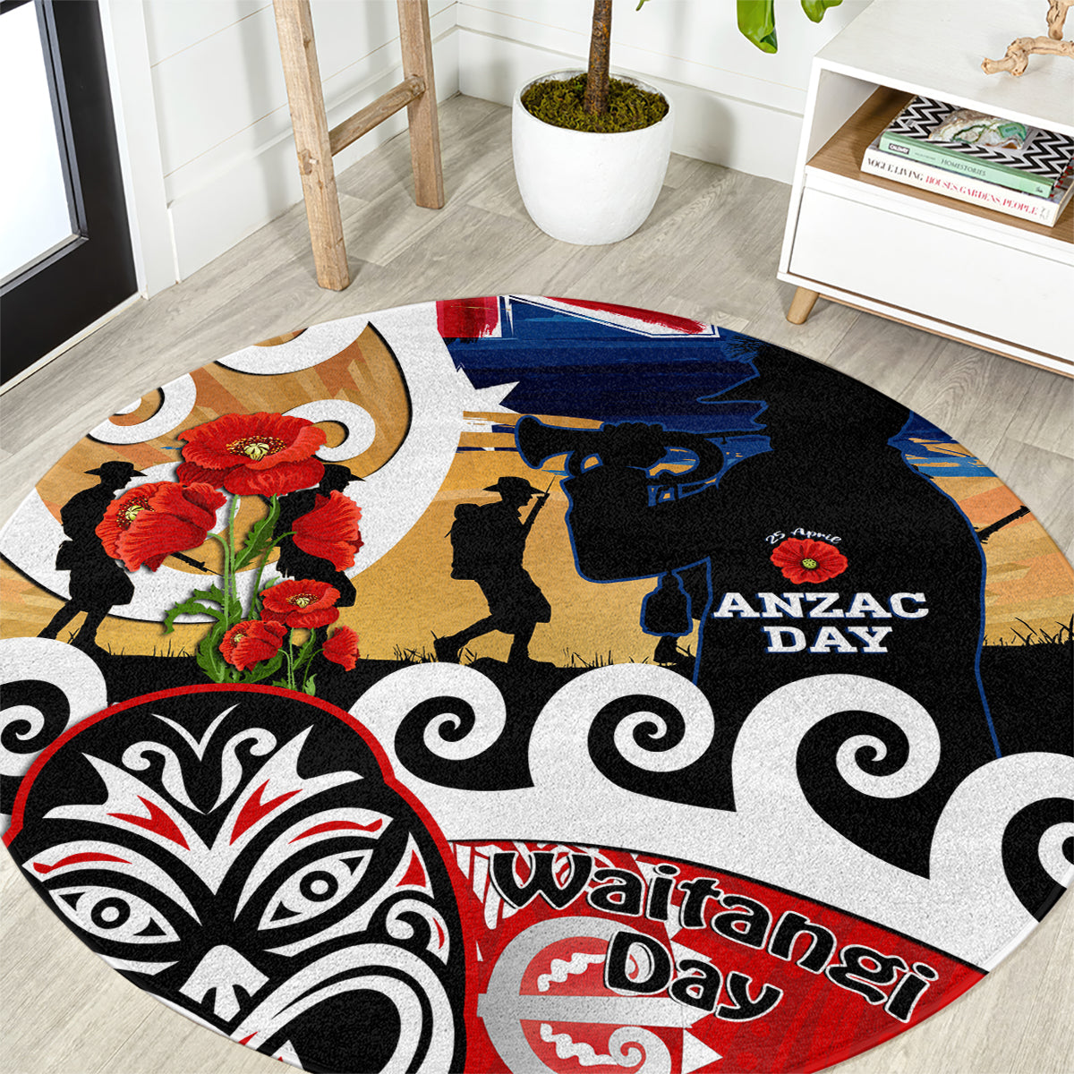 New Zealand Waitangi And ANZAC Day Round Carpet Aotearoa Maori Tiki With Last Post