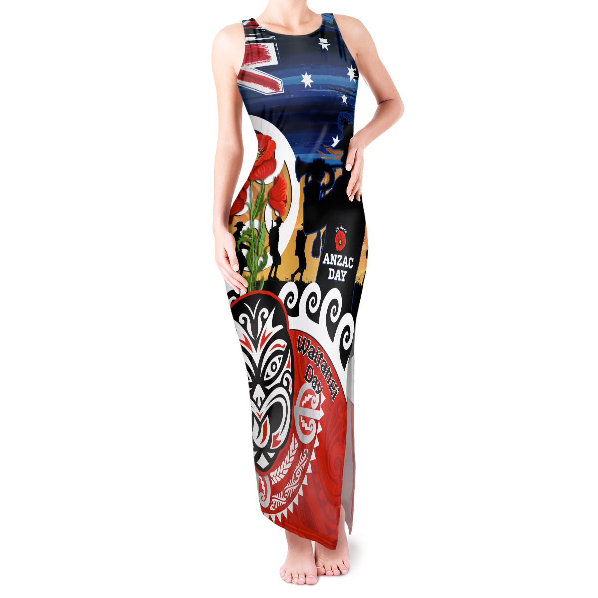 New Zealand Waitangi And ANZAC Day Tank Maxi Dress Aotearoa Maori Tiki With Last Post LT14 Women Black - Polynesian Pride