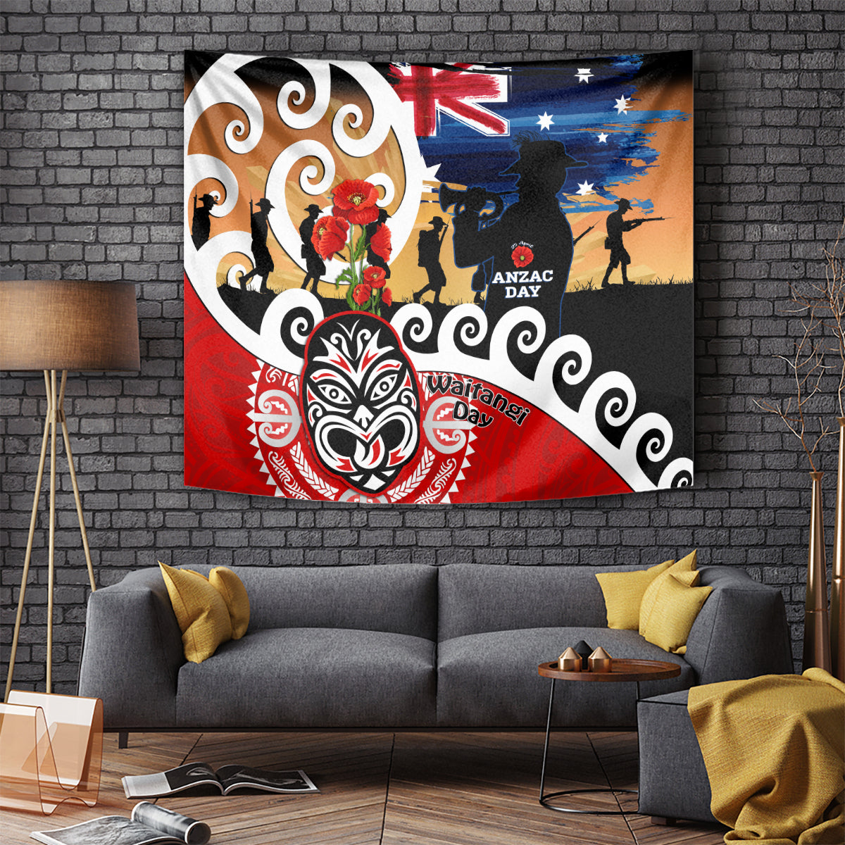 New Zealand Waitangi And ANZAC Day Tapestry Aotearoa Maori Tiki With Last Post LT14 - Polynesian Pride
