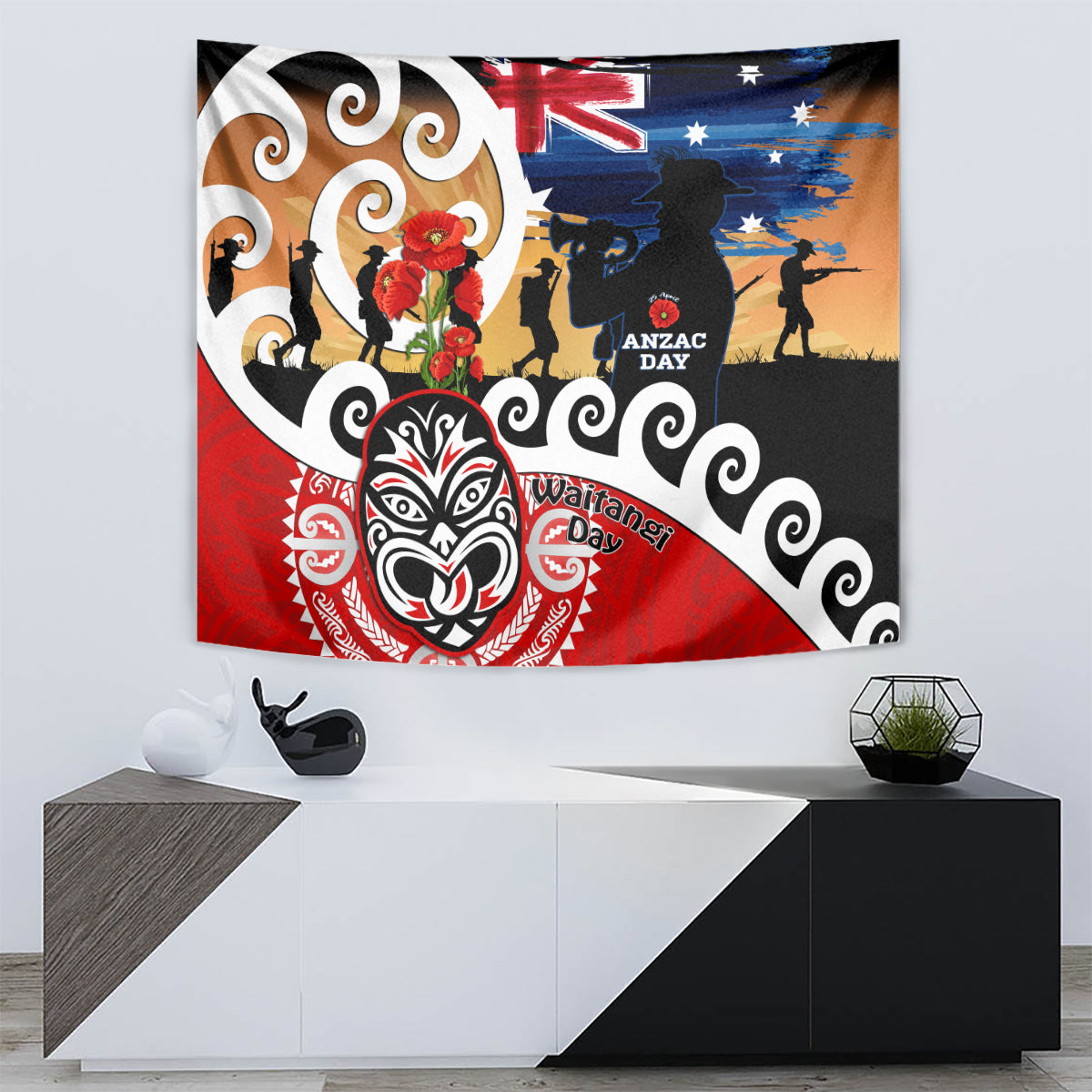New Zealand Waitangi And ANZAC Day Tapestry Aotearoa Maori Tiki With Last Post LT14 - Polynesian Pride