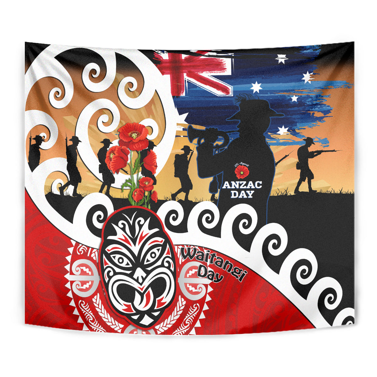 New Zealand Waitangi And ANZAC Day Tapestry Aotearoa Maori Tiki With Last Post LT14 - Polynesian Pride