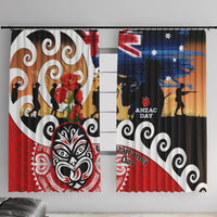 New Zealand Waitangi And ANZAC Day Window Curtain Aotearoa Maori Tiki With Last Post LT14 With Hooks Black - Polynesian Pride