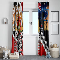 New Zealand Waitangi And ANZAC Day Window Curtain Aotearoa Maori Tiki With Last Post LT14 - Polynesian Pride