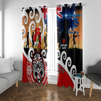 New Zealand Waitangi And ANZAC Day Window Curtain Aotearoa Maori Tiki With Last Post LT14 With Grommets Black - Polynesian Pride