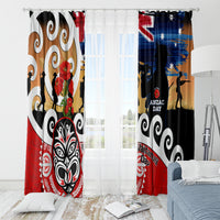 New Zealand Waitangi And ANZAC Day Window Curtain Aotearoa Maori Tiki With Last Post LT14 - Polynesian Pride
